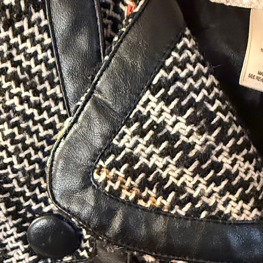 Arden B Glen Plaid Pea Coat - Office Siren / Y2K Leather Trim - Picture 6 of 16